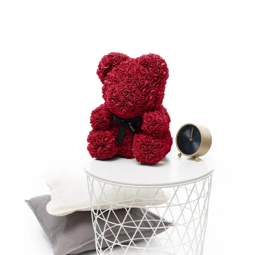 Teddyway Onis Ourson Ours En Rose, Roses Artificielles, Cadeau De Fleurs, 25 Cm, Rouge - Teddyway