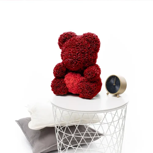 Teddyway Onis Ourson Ours En Rose, Roses Artificielles, Cadeau De Fleurs, 25 Cm, Rouge - Teddyway
