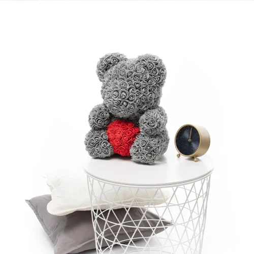Teddyway Onis Ourson Ours En Rose, Roses Artificielles, Cadeau De Fleurs, 25 Cm, Rouge - Teddyway