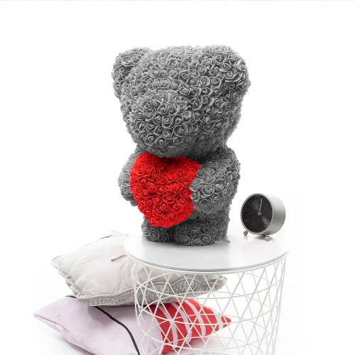 Teddyway Onis Ourson Ours En Rose, Roses Artificielles, Cadeau De Fleurs, 25 Cm, Rouge - Teddyway