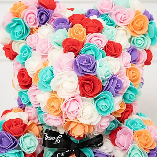 Teddyway Onis Ourson Ours En Rose, Roses Artificielles, Cadeau De Fleurs, 25 Cm, Rouge - Teddyway
