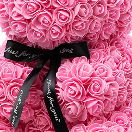Teddyway Onis Ourson Ours En Rose, Roses Artificielles, Cadeau De Fleurs, 25 Cm, Rouge - Teddyway