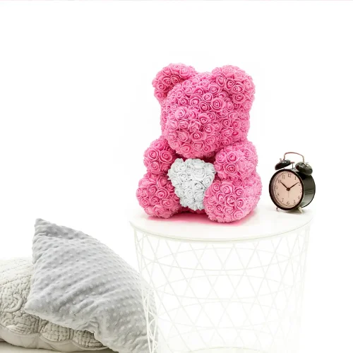 Teddyway Onis Ourson Ours En Rose, Roses Artificielles, Cadeau De Fleurs, 25 Cm, Rouge - Teddyway