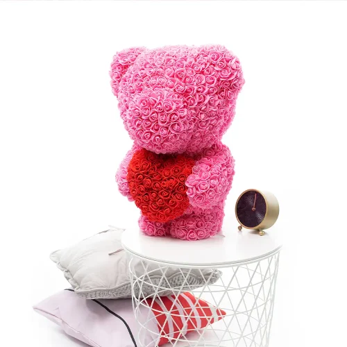 Teddyway Onis Ourson Ours En Rose, Roses Artificielles, Cadeau De Fleurs, 25 Cm, Rouge - Teddyway