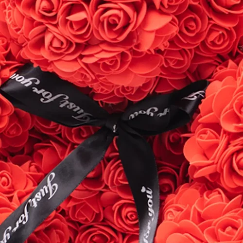 Teddyway Onis Ourson Ours En Rose, Roses Artificielles, Cadeau De Fleurs, 25 Cm, Rouge - Teddyway
