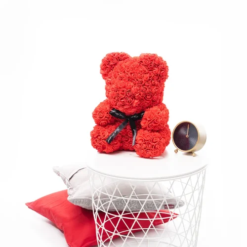 Teddyway Onis Ourson Ours En Rose, Roses Artificielles, Cadeau De Fleurs, 25 Cm, Rouge - Teddyway