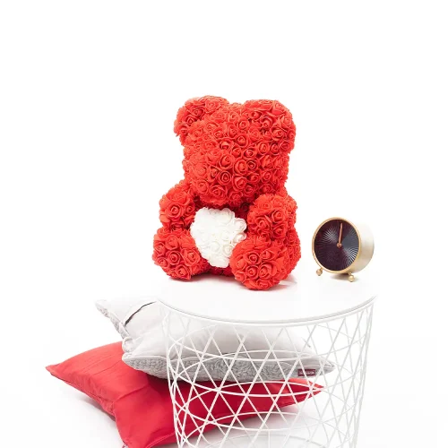 Teddyway Onis Ourson Ours En Rose, Roses Artificielles, Cadeau De Fleurs, 25 Cm, Rouge - Teddyway