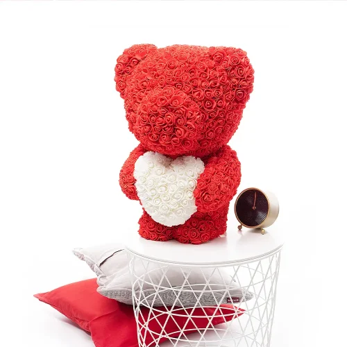 Teddyway Onis Ourson Ours En Rose, Roses Artificielles, Cadeau De Fleurs, 25 Cm, Rouge - Teddyway