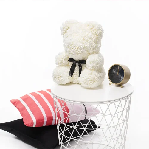Teddyway Onis Ourson Ours En Rose, Roses Artificielles, Cadeau De Fleurs, 25 Cm, Rouge - Teddyway