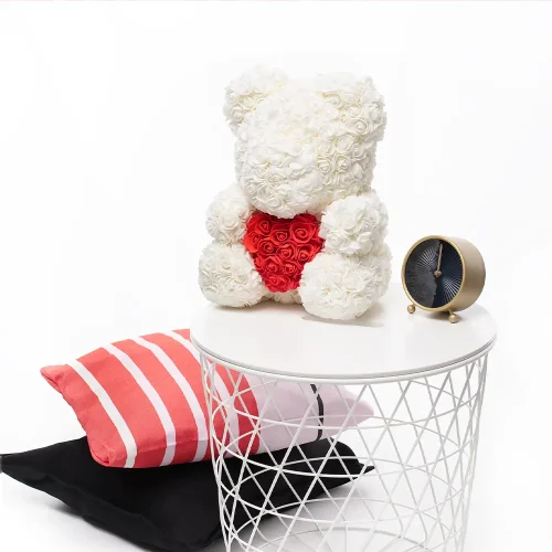 Teddyway Onis Ourson Ours En Rose, Roses Artificielles, Cadeau De Fleurs, 25 Cm, Rouge - Teddyway