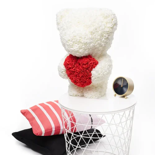 Teddyway Onis Ourson Ours En Rose, Roses Artificielles, Cadeau De Fleurs, 25 Cm, Rouge - Teddyway